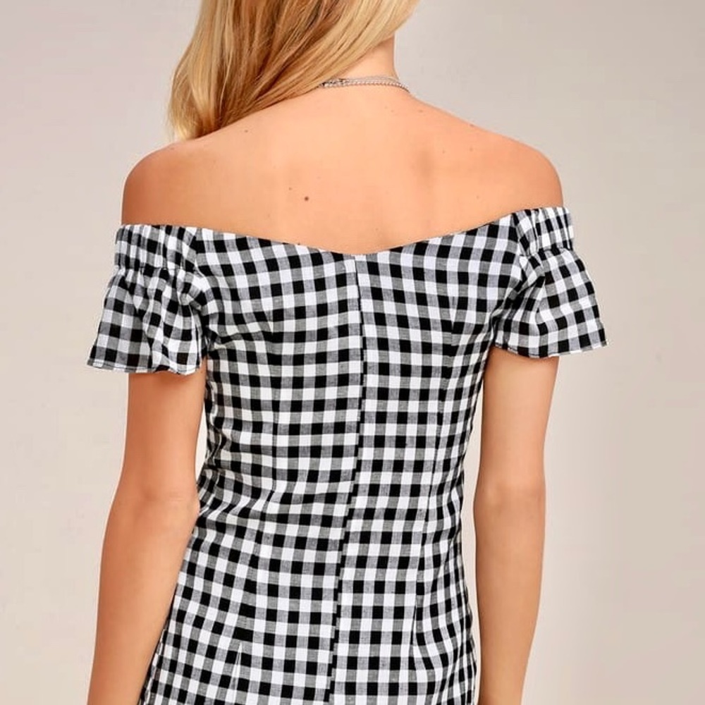 “Check, Please” Classic Gingham Off-Shoulder Dress - Picture 8 of 10